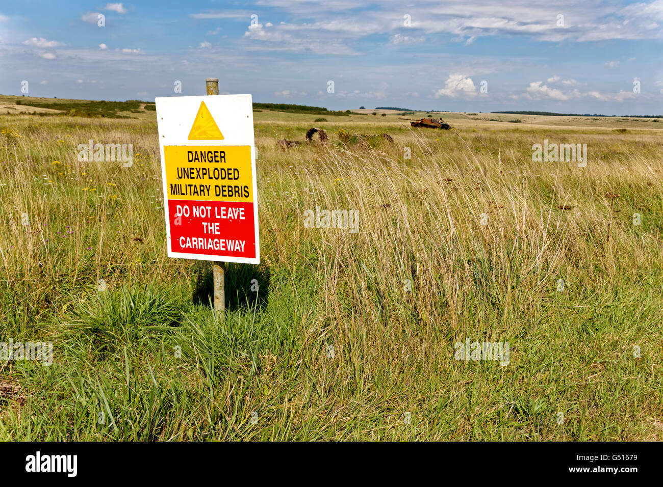 Salisbury Plain zona di addestramento militare, Wiltshire, Regno Unito. Foto Stock