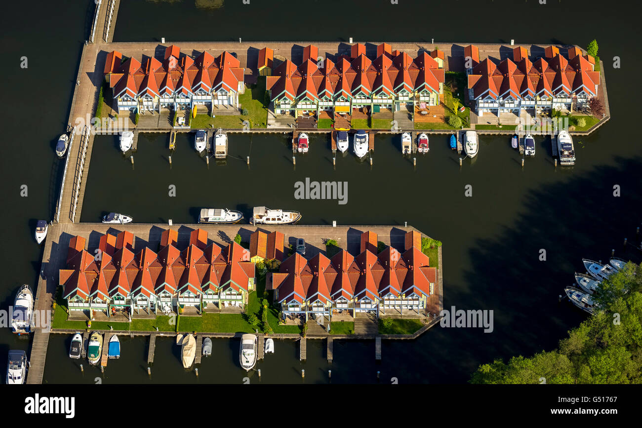 Vista aerea, Marina Holiday House Borgo porta di Rheinsberg, Porto Case, Marina,cottages con darsena al grande Rheinsberg Foto Stock
