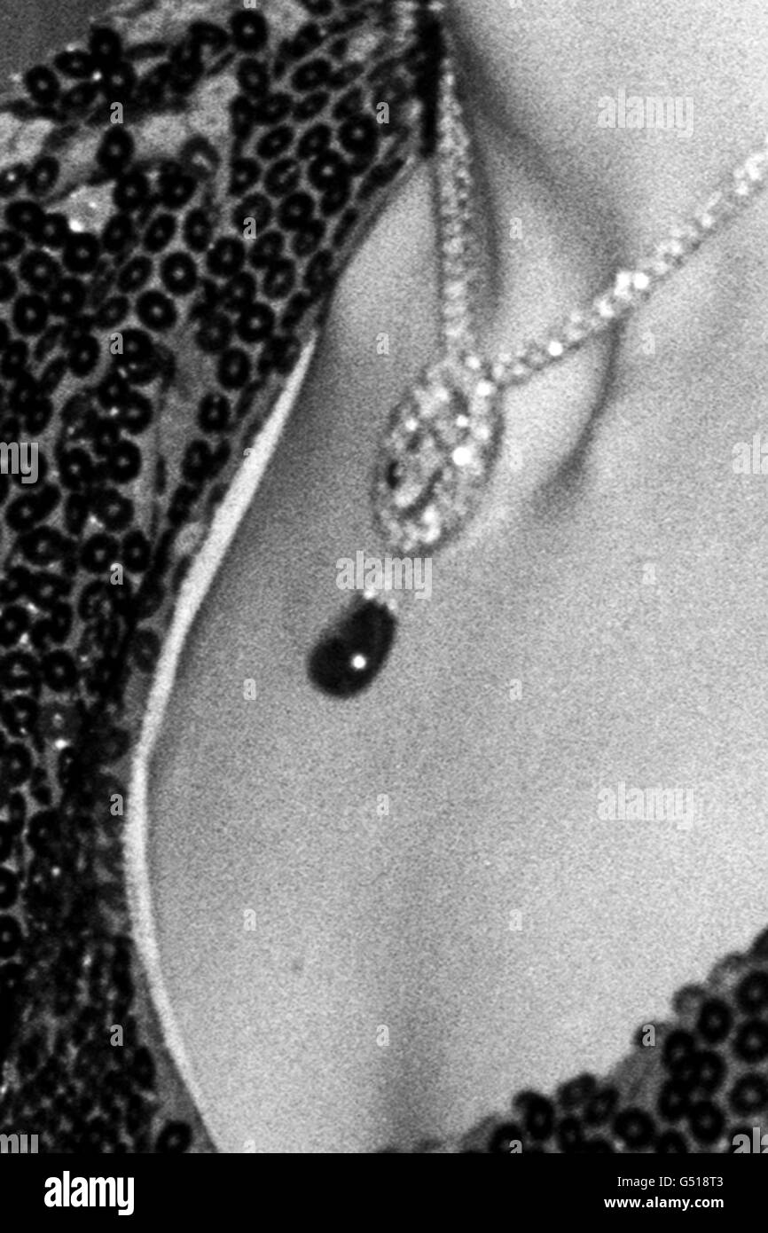 Primo piano di una spilla donata alla principessa Diana dalla Regina Madre quando sposò il Principe Carlo. Foto Stock