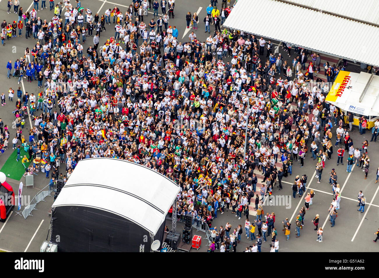 Vista aerea, il Campionato Mondiale di Calcio 2014, vista aerea, Public Viewing a martello Handelshof, Rudel guardando, Coppa del Mondo 2014, calcio Foto Stock
