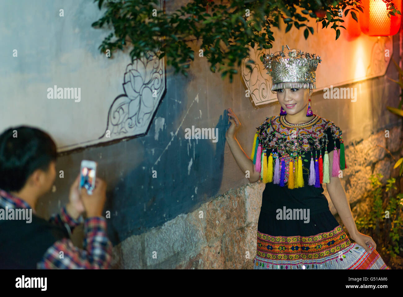 Cina Yunnan Sheng, Lijiang Shi, vecchia di Lijang, photoshooting nella città vecchia di Lijang Foto Stock