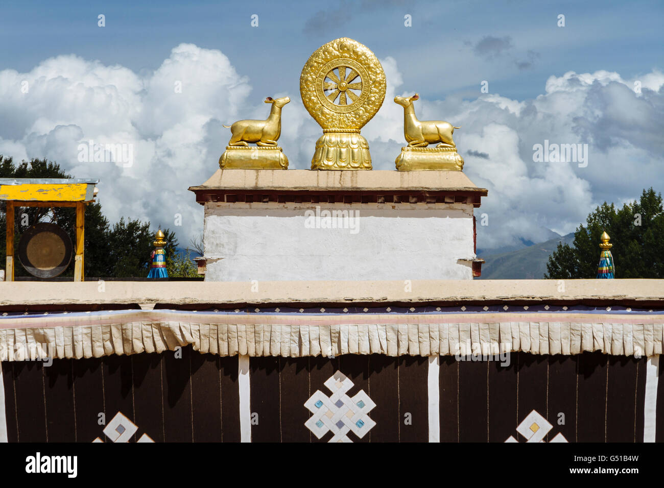 Lhasa, in Tibet, in Cina - La vista del tetto dorato del tempio Romoche nelle ore diurne. Foto Stock