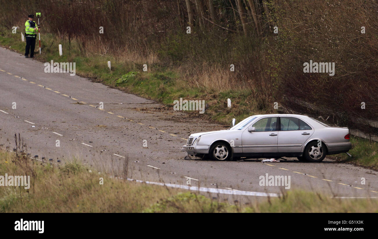 Garda ucciso in un incidente stradale. Una visione generale della scena in Co Wicklow dopo che un ufficiale di Garda off-duty è stato ucciso in un incidente stradale. Foto Stock