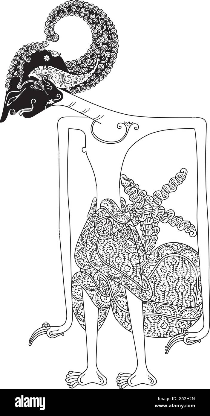 Arjuna, un carattere di tradizionale spettacolo di marionette, Wayang Kulit da java indonesia. Illustrazione Vettoriale
