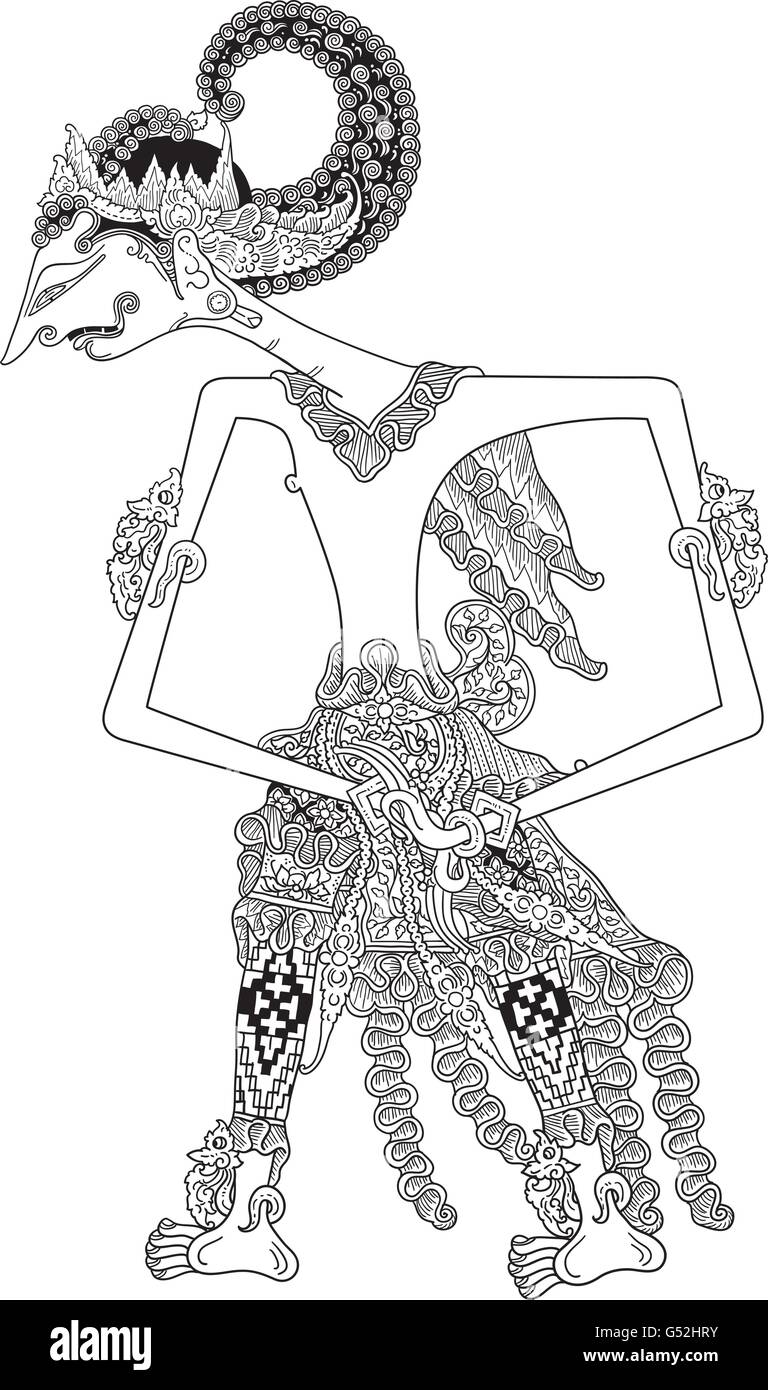 Nagatatmala, un carattere di tradizionale spettacolo di marionette, Wayang Kulit da java indonesia. Illustrazione Vettoriale