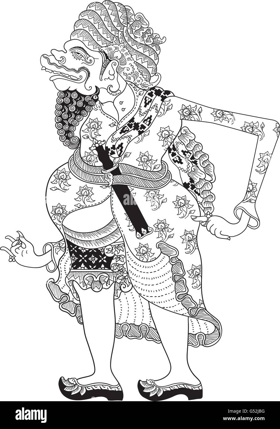Temboro, un carattere di tradizionale spettacolo di marionette, Wayang Kulit da java indonesia. Illustrazione Vettoriale
