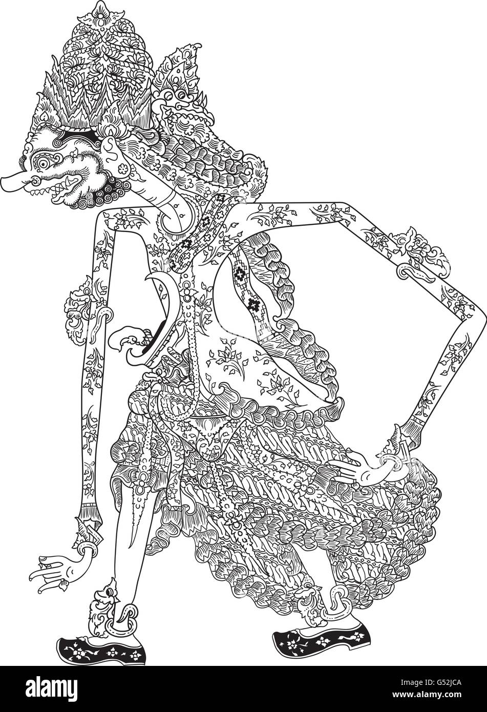 Wrahaspati, un carattere di tradizionale spettacolo di marionette, Wayang Kulit da java indonesia. Illustrazione Vettoriale