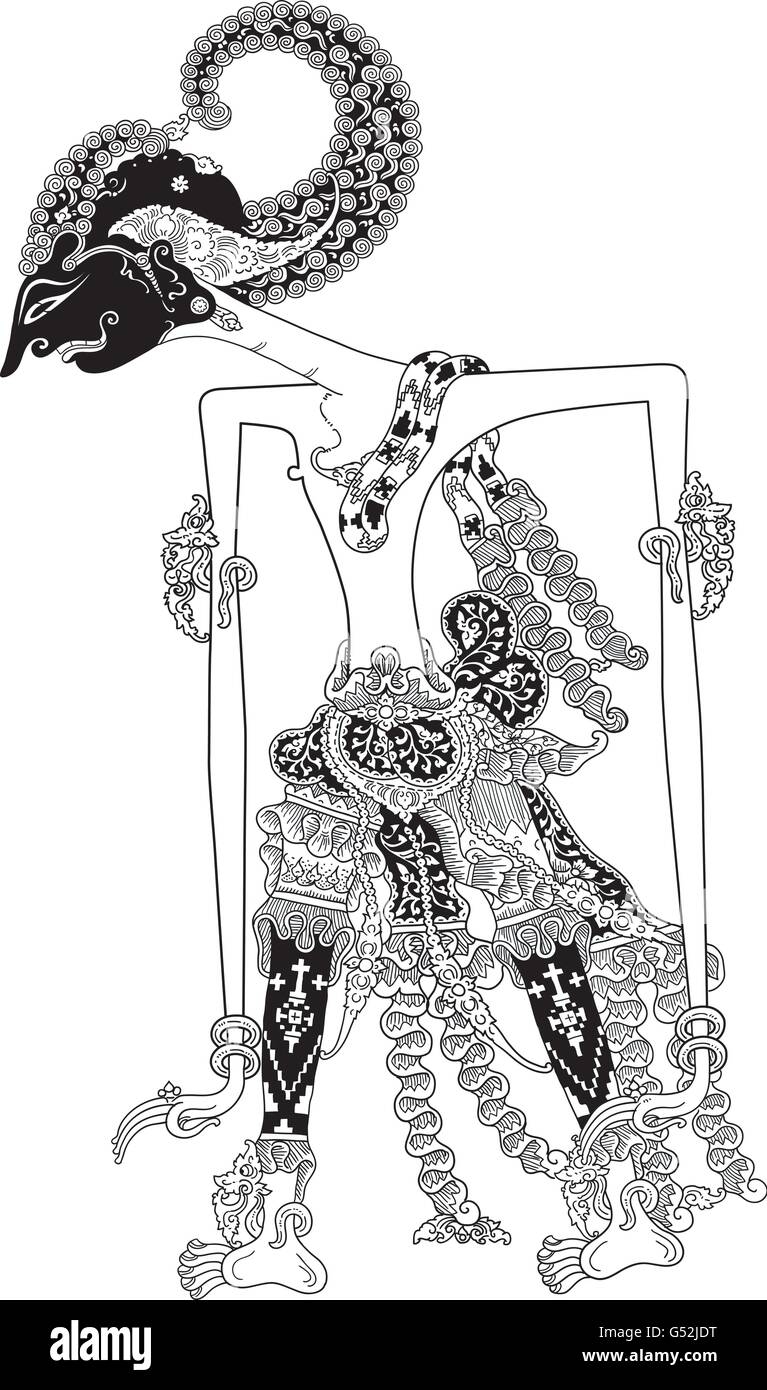 Laksmana, un carattere di tradizionale spettacolo di marionette, Wayang Kulit da java indonesia. Illustrazione Vettoriale