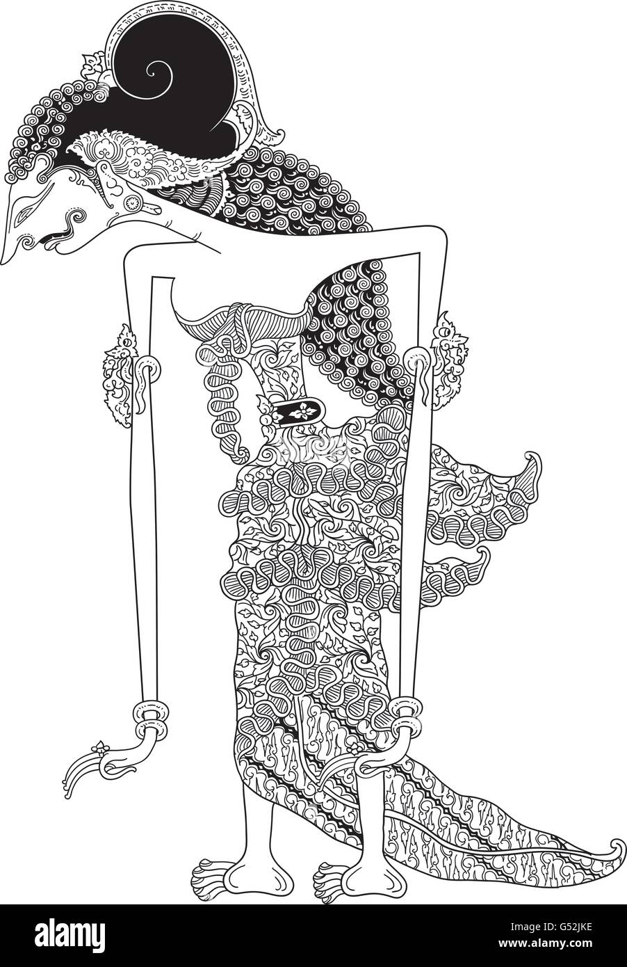 Shinta, un carattere di tradizionale spettacolo di marionette, Wayang Kulit da java indonesia. Illustrazione Vettoriale