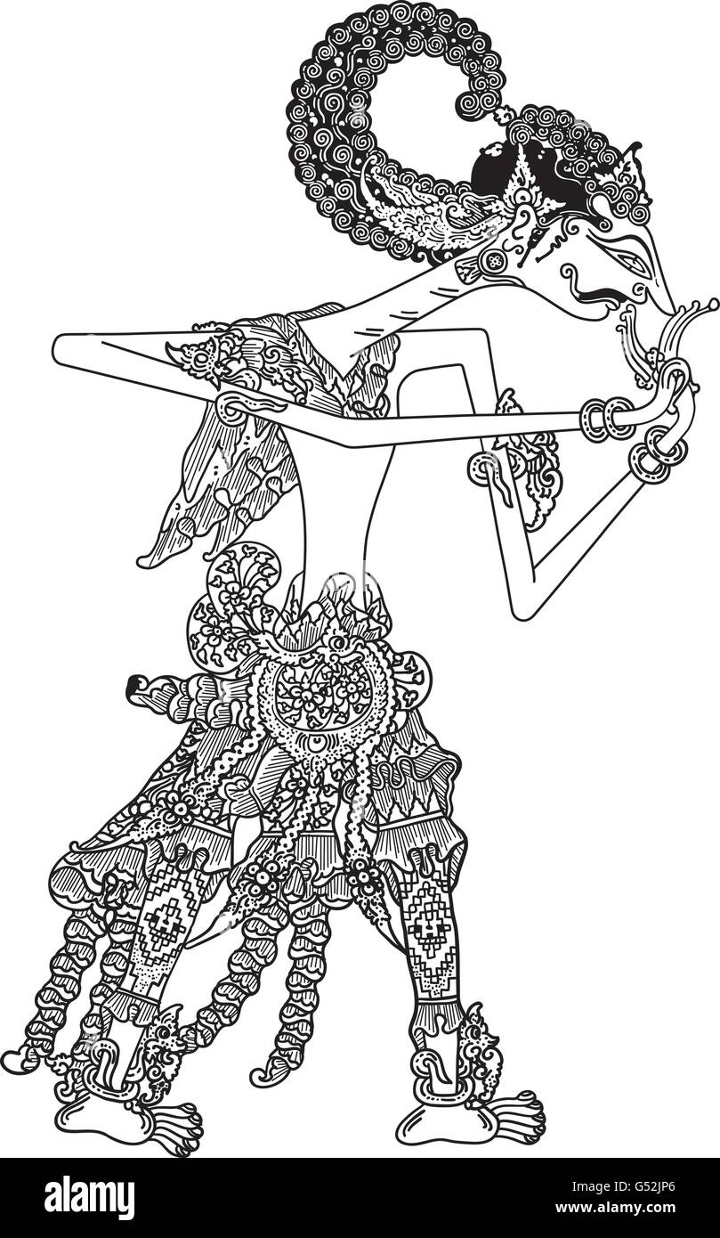 Suwanda, un carattere di tradizionale spettacolo di marionette, Wayang Kulit da java indonesia. Illustrazione Vettoriale