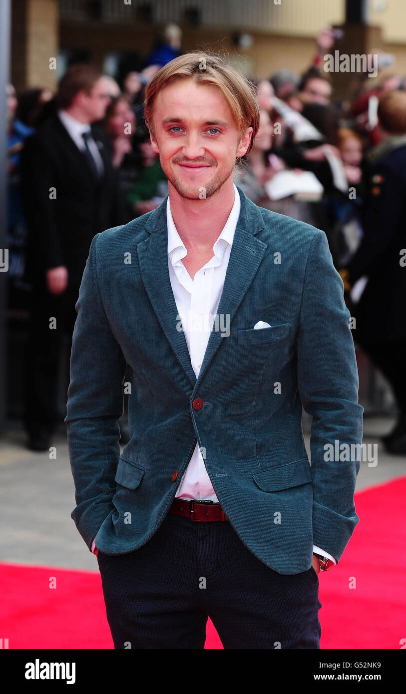 Tom Felton arriva alla grande apertura del Warner Brothers Studio Tour - The Making of Harry Potter, presso i Leavesdon Studios di Londra. Foto Stock