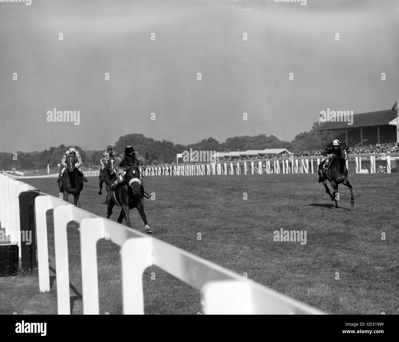 La prima vittoria della Regina dell'Ascot reale del 1959 viene conquistata dal suo colt. "Sopra il Suspician", guidato da Harry Carr, nel St. James Palace Stakes. Foto Stock