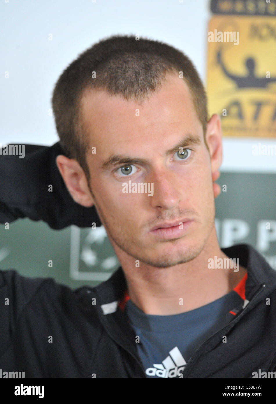 Tennis - Monte-Carlo Rolex Masters 2012 - terzo giorno - Monte-Carlo Country Club. Andy Murray durante la conferenza stampa dopo la vittoria del terzo giorno del Monte-Carlo Rolex Masters 2012 Foto Stock