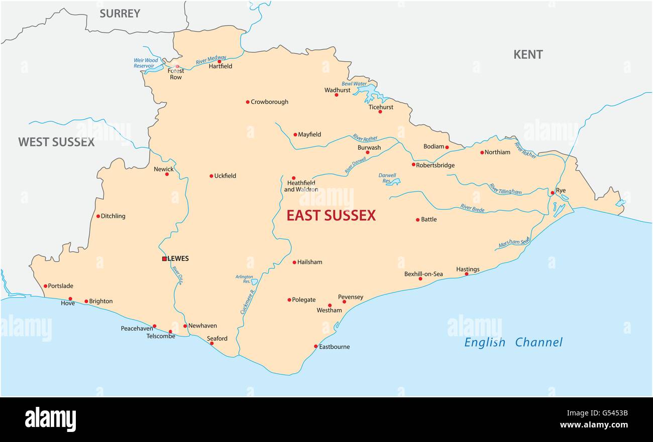 Mappa vettoriale dell'est della contea di Essex, Inghilterra Illustrazione Vettoriale