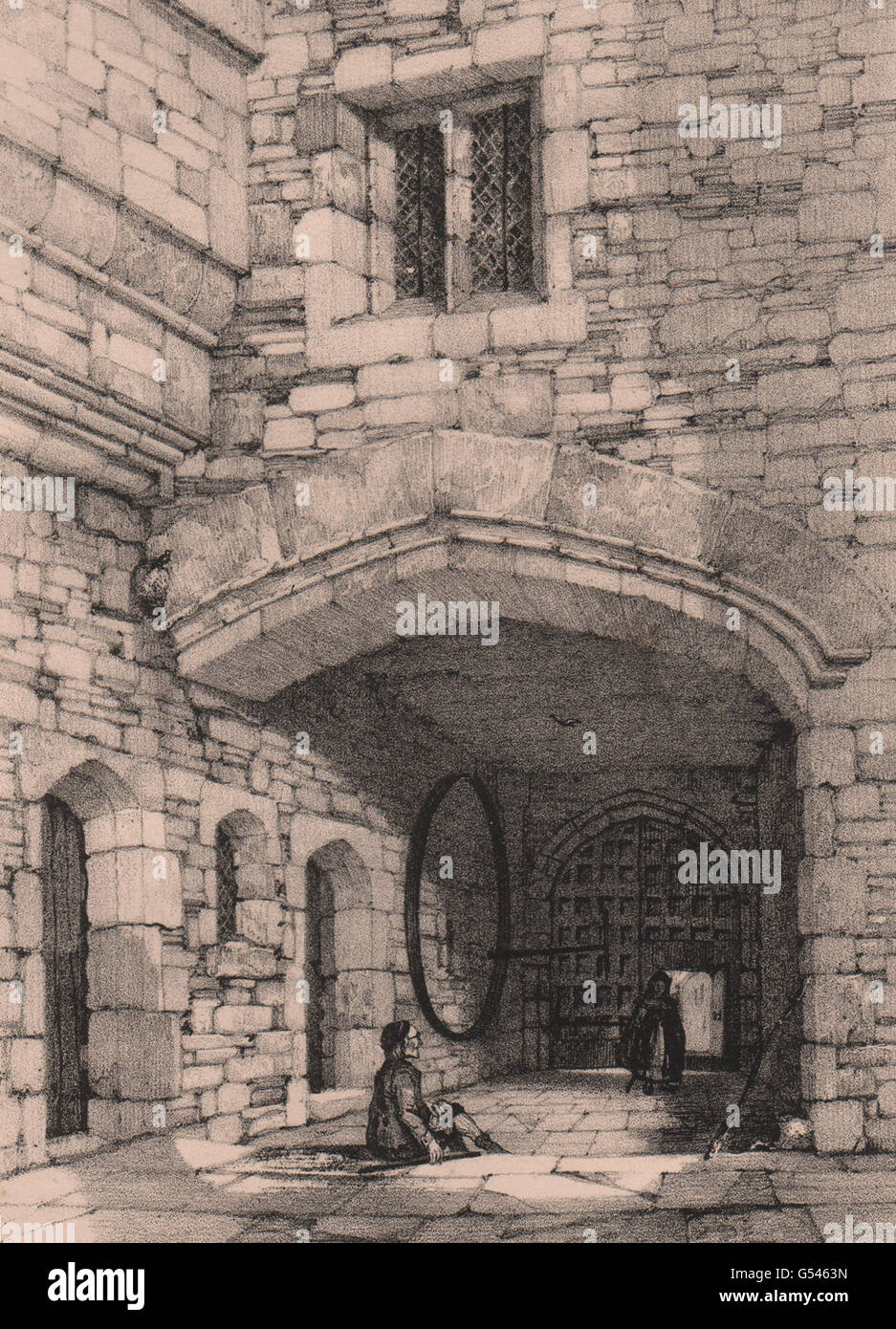 HADDON HALL: Ingresso gateway. Derbyshire, antica stampa 1836 Foto Stock