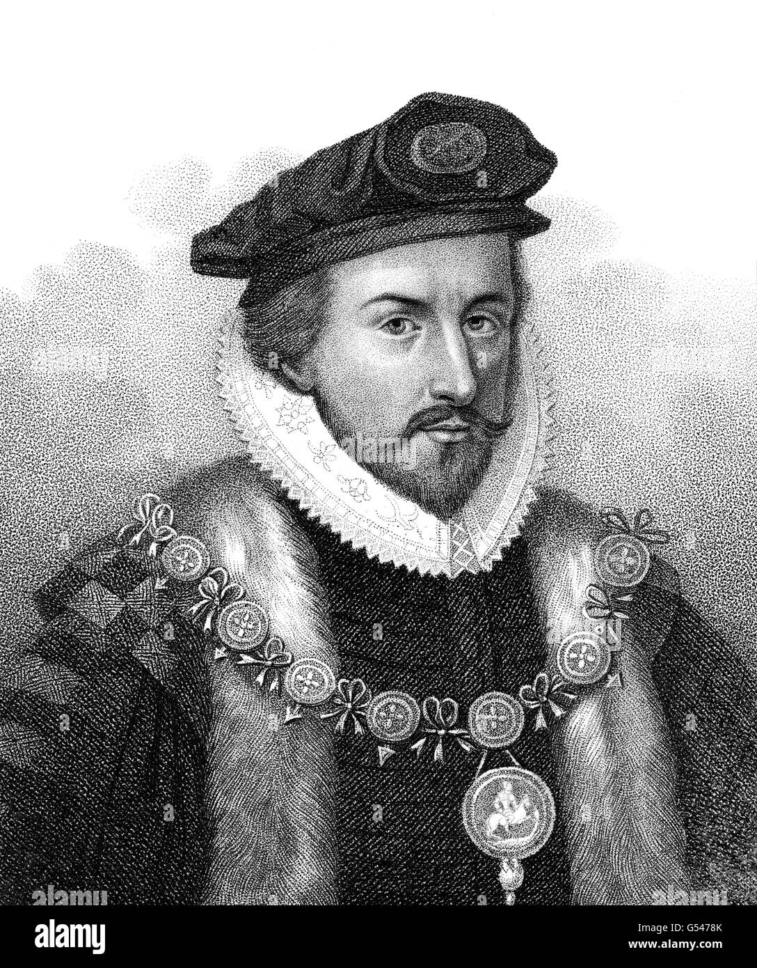 Sir Christopher Hatton, 1540-1591, un politico inglese, Lord Cancelliere di Inghilterra Foto Stock
