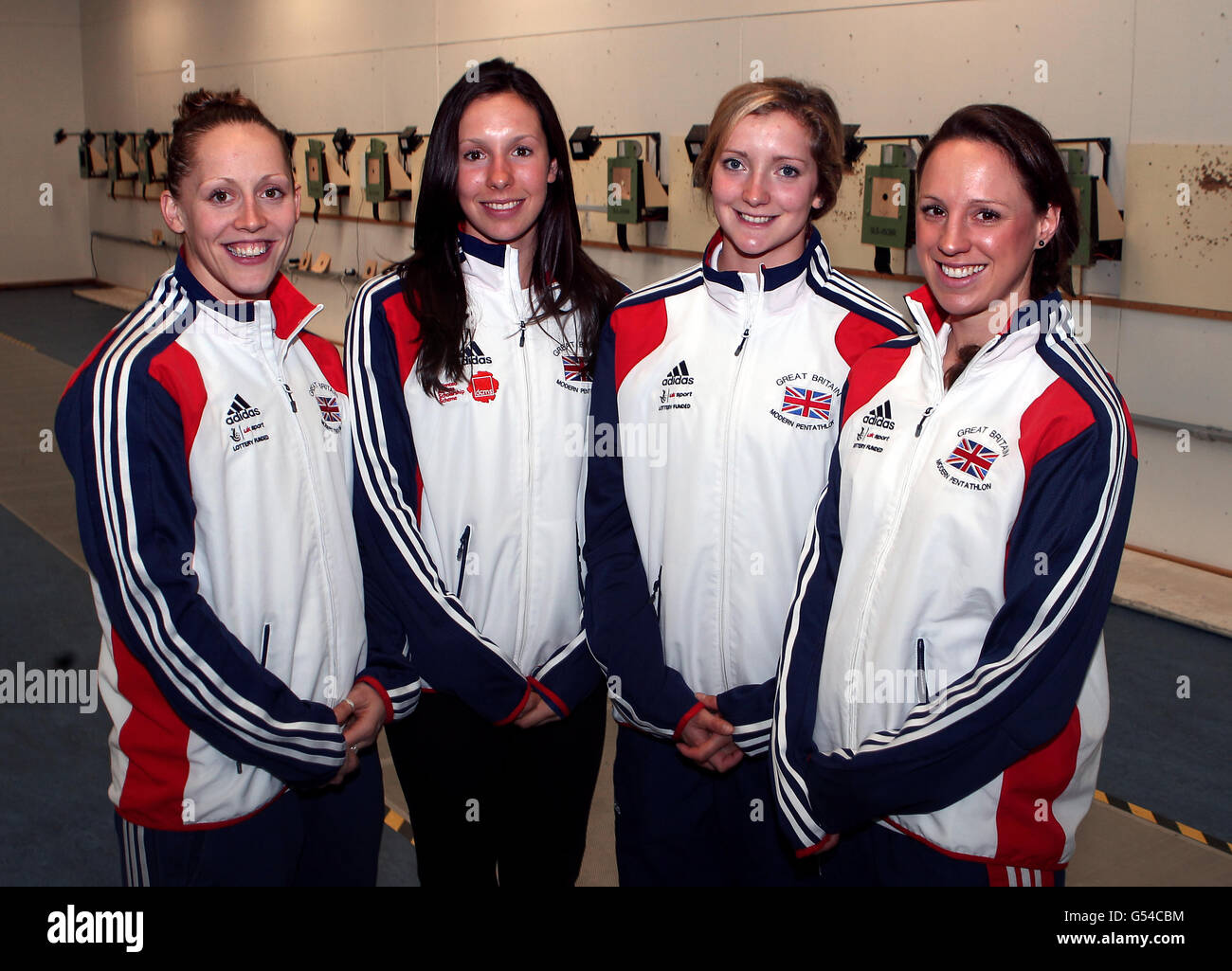 L'atleta di Pentathlon della Gran Bretagna (sinistra-destra), Mhairi Spence, Samantha Murray, Freyja Prentice e Heather caddero Foto Stock