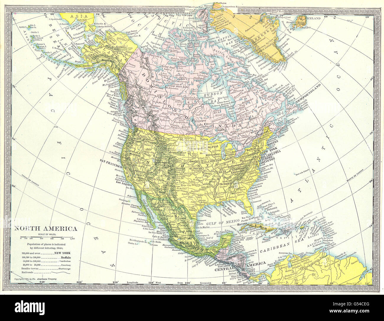 Nord America politica. Stati Uniti. Dominio del Canada. Meixco, 1907 Mappa Foto Stock