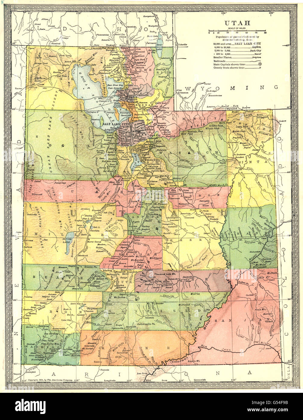 La Utah State mappa. Contee, 1907 Foto Stock