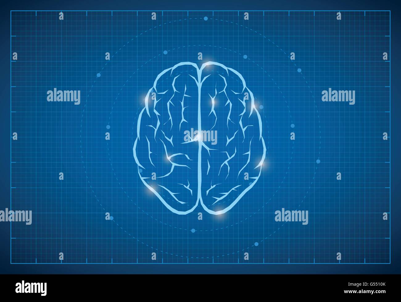 Vettore simbolo del cervello su blueprint. Illustrazione Vettoriale