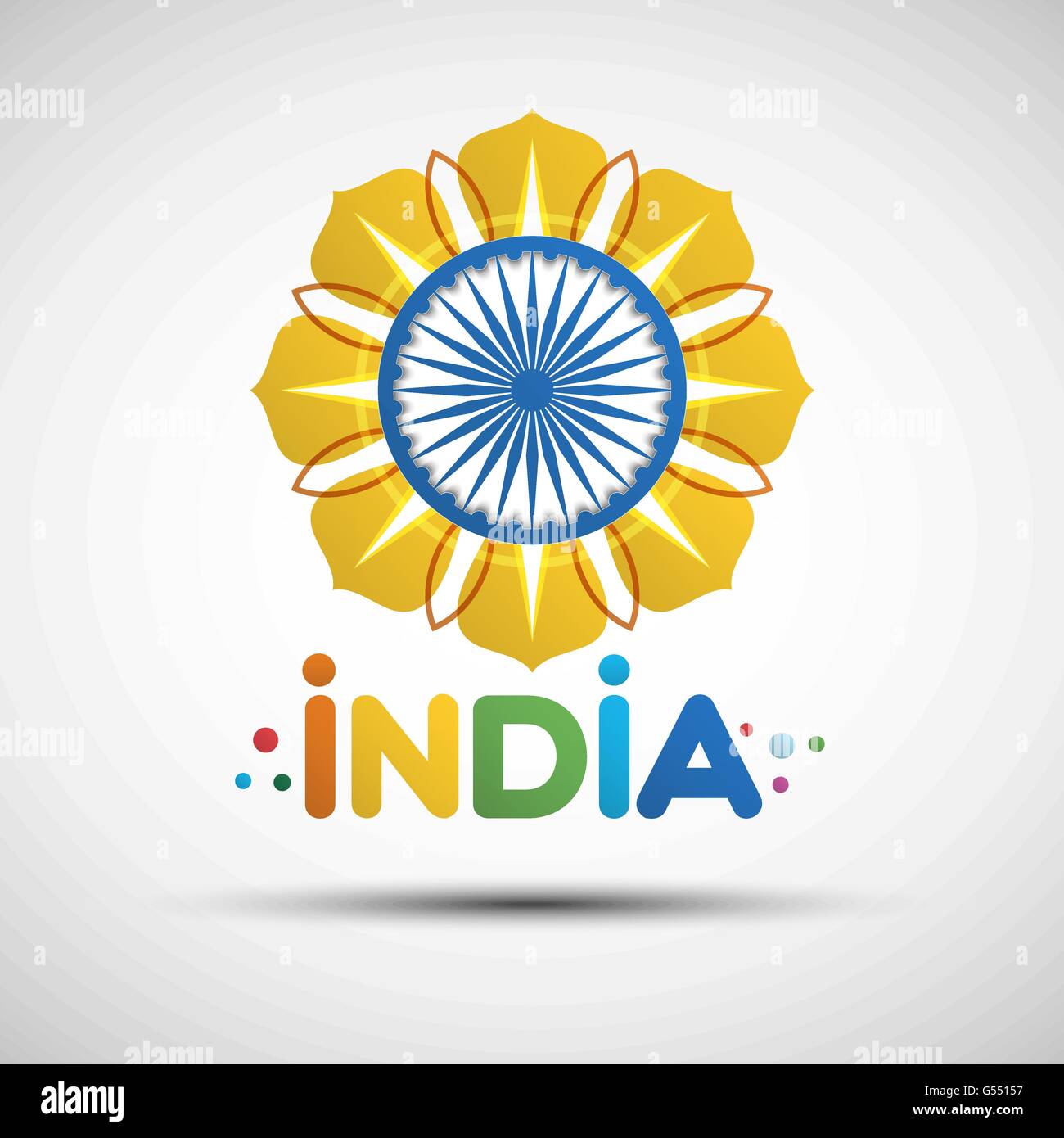 Indian Independence Day greeting card. Il 15 di agosto. Illustrazione Vettoriale di astratta fiore d'oro per il tuo design Illustrazione Vettoriale