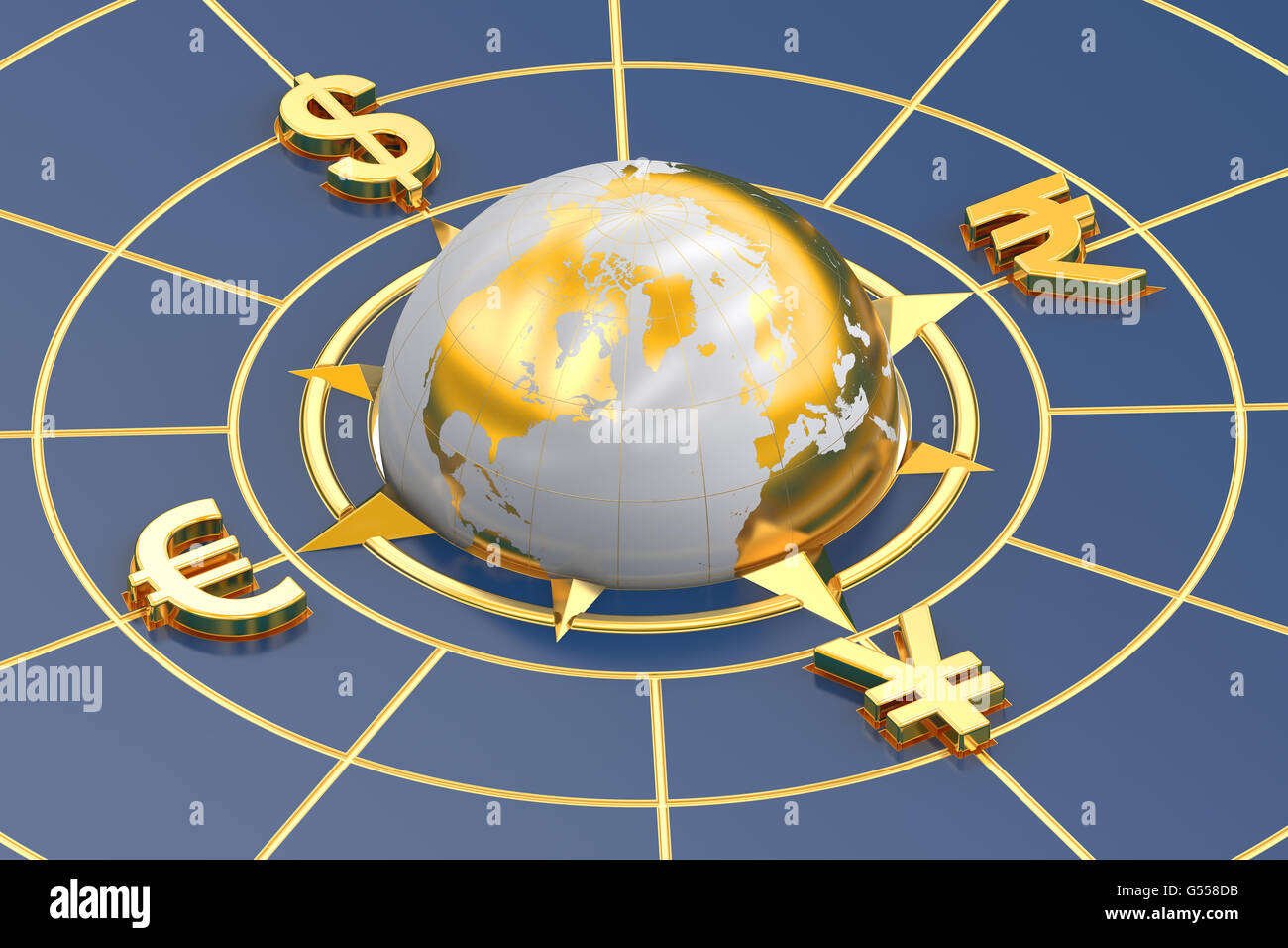 Concetto di denaro, valute globali. Il rendering 3D Foto Stock