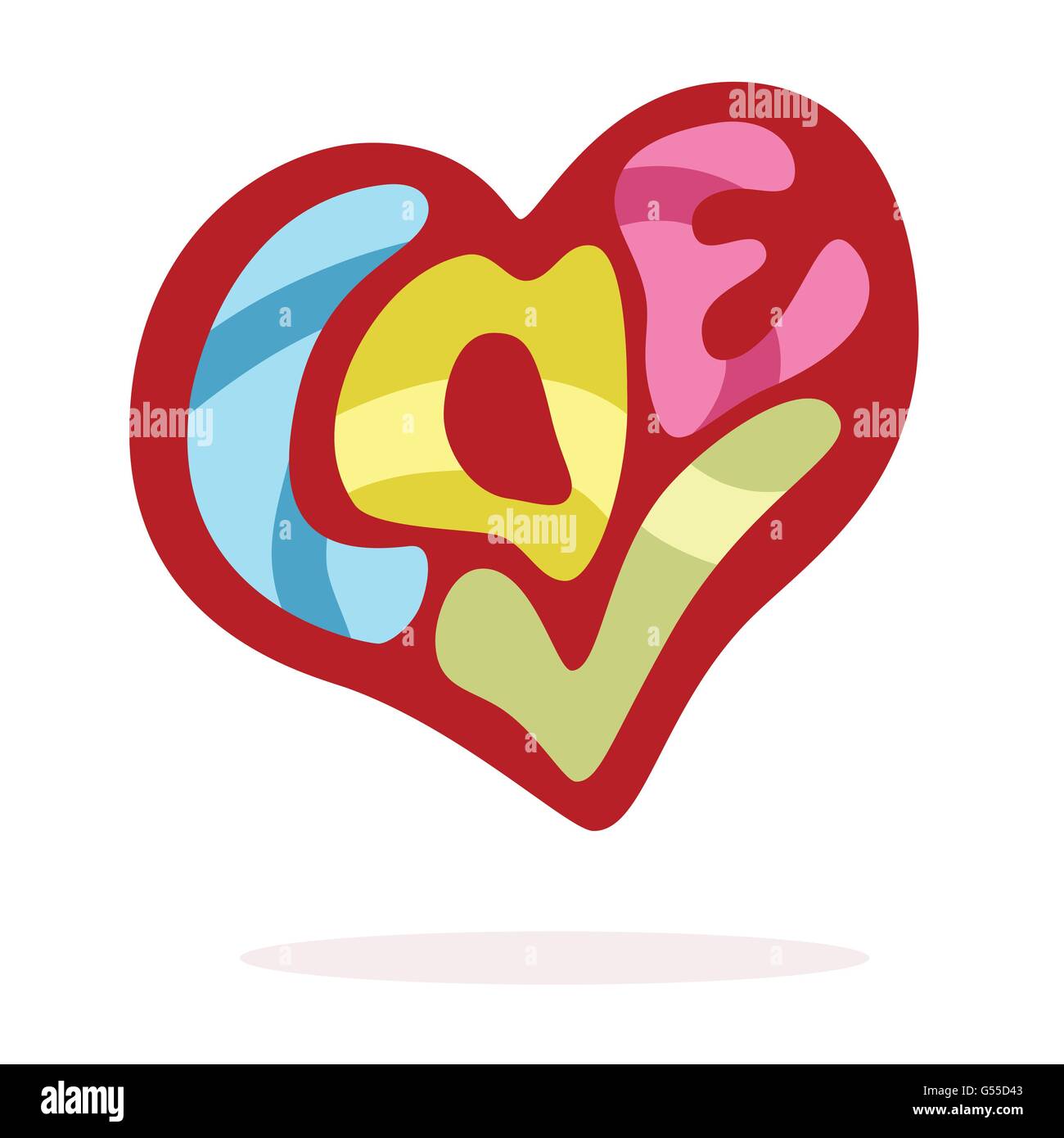 Scritte a mano la parola amore in forma di cuore simbolo romance vector image design Illustrazione Vettoriale