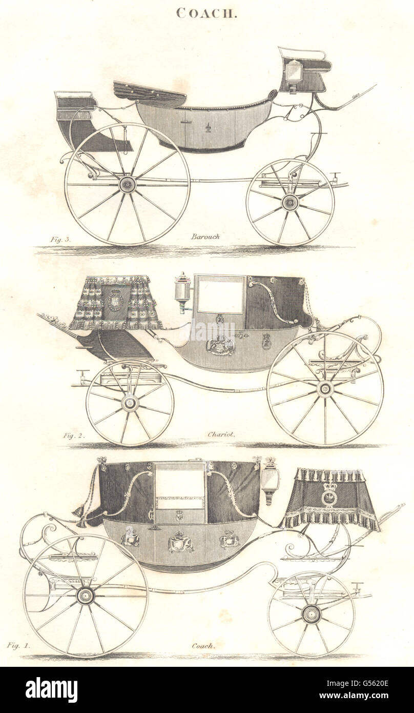 Inizio XIX SECOLO allenatori: Pullman; Barouch; carro, antica stampa 1830 Foto Stock