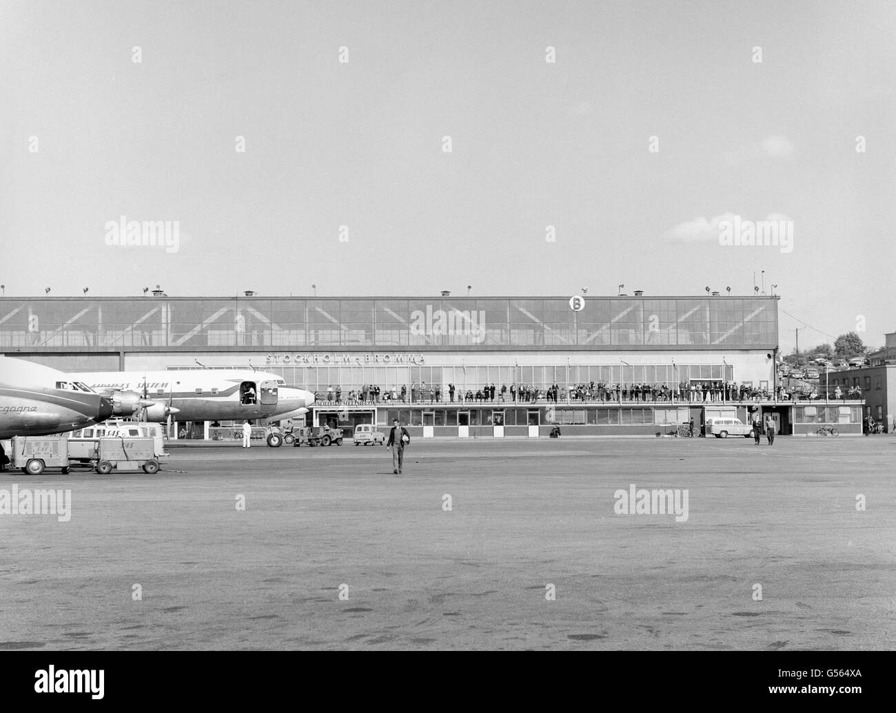 Aeroporto di Stoccolma Bromma, Svezia. Il servizio inaugurale British European Airways Comet 4B da Londra alla Svezia è già atterrato all'aeroporto Foto Stock