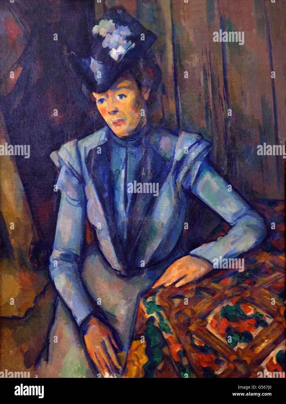 Lady in blu di Paul Cezanne, circa 1900, Stato Hermitage Museum di San Pietroburgo, Russia Foto Stock