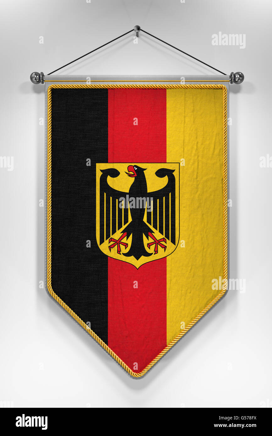 Pennant con bandiera tedesca. 3D illustrazione con altamente dettagliate texture. Foto Stock