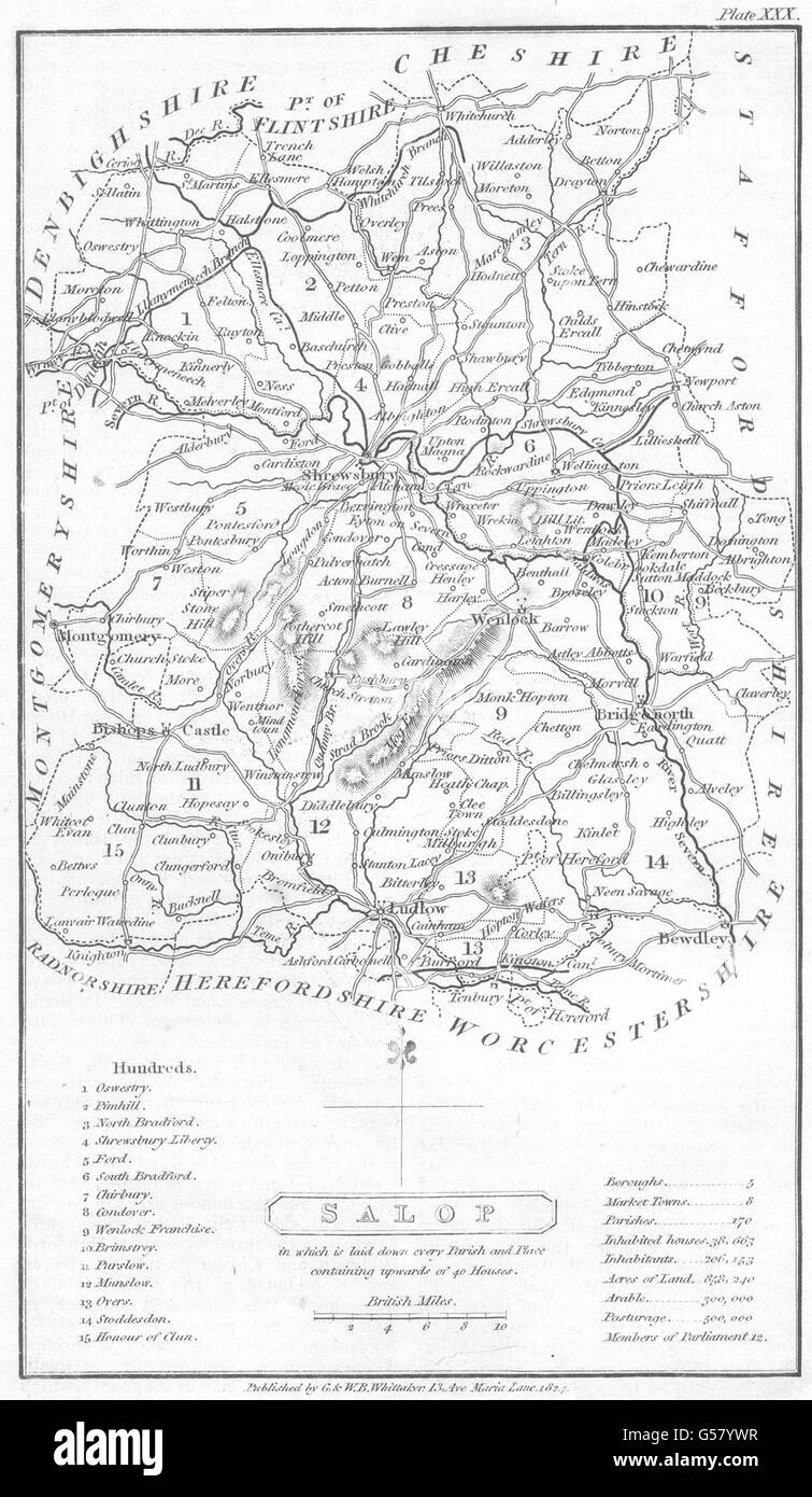 SHROPSHIRE: Shrops: Capper. Non che Comune: Salop, 1824 Mappa antichi Foto Stock