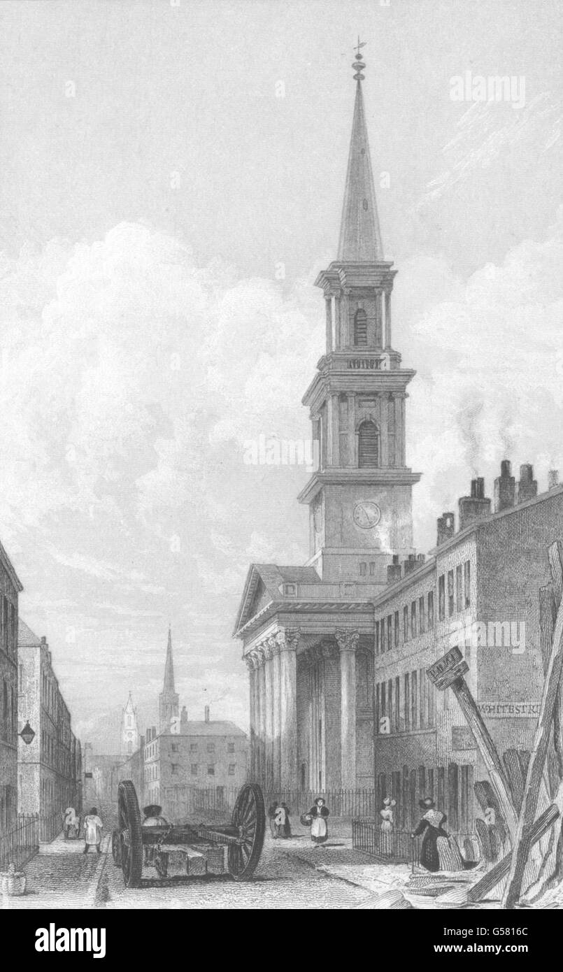 LIVERPOOL: Chiesa di St. Michael. Pitt Street. (Pyne), antica stampa 1831 Foto Stock
