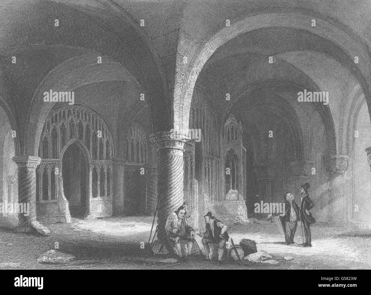 KENT: Cattedrale di Canterbury il Undercroft. (Chiocciole di mare), antica stampa 1836 Foto Stock
