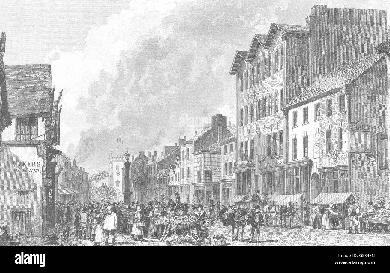 LANCASHIRE: Bolton Deansgate. Il vecchio mercato. Harwood. , Antica stampa 1831 Foto Stock