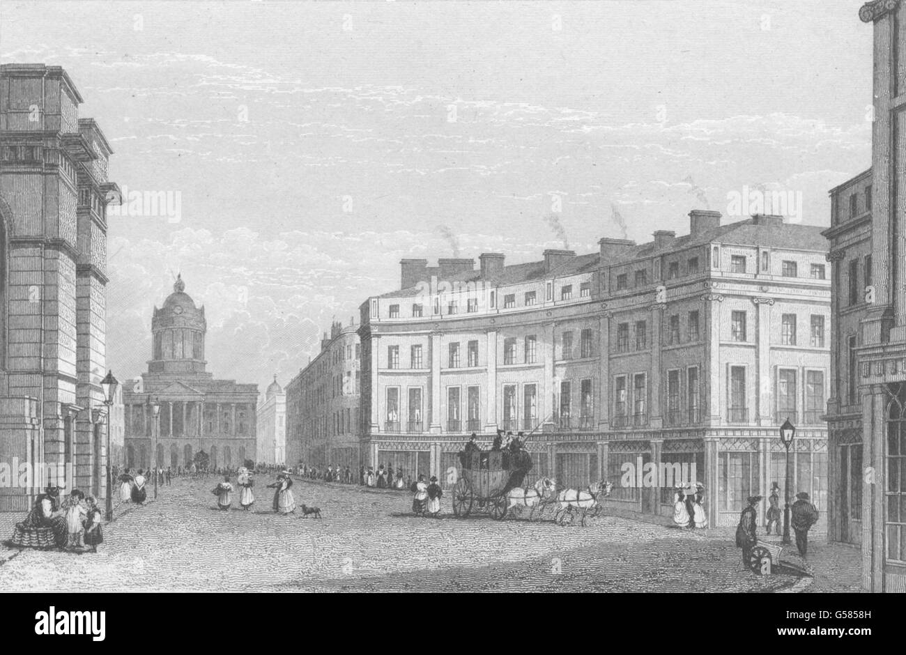LIVERPOOL: St. George's Crescent & Castle Street. Harwood, antica stampa 1831 Foto Stock