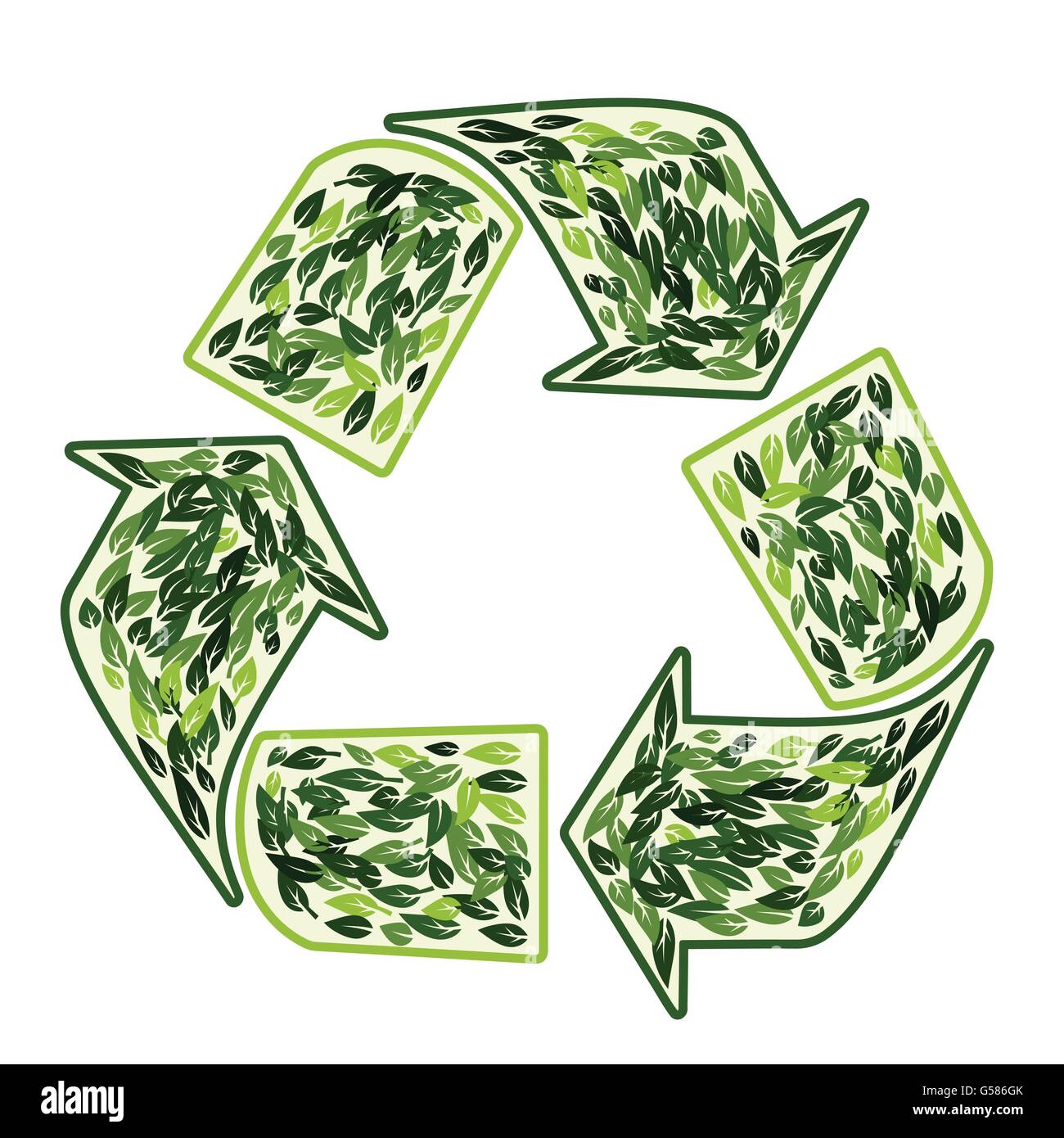 Simbolo di riciclaggio con foglie verdi ecologia ambiente il concetto di protezione design vettore isolato su bianco Illustrazione Vettoriale