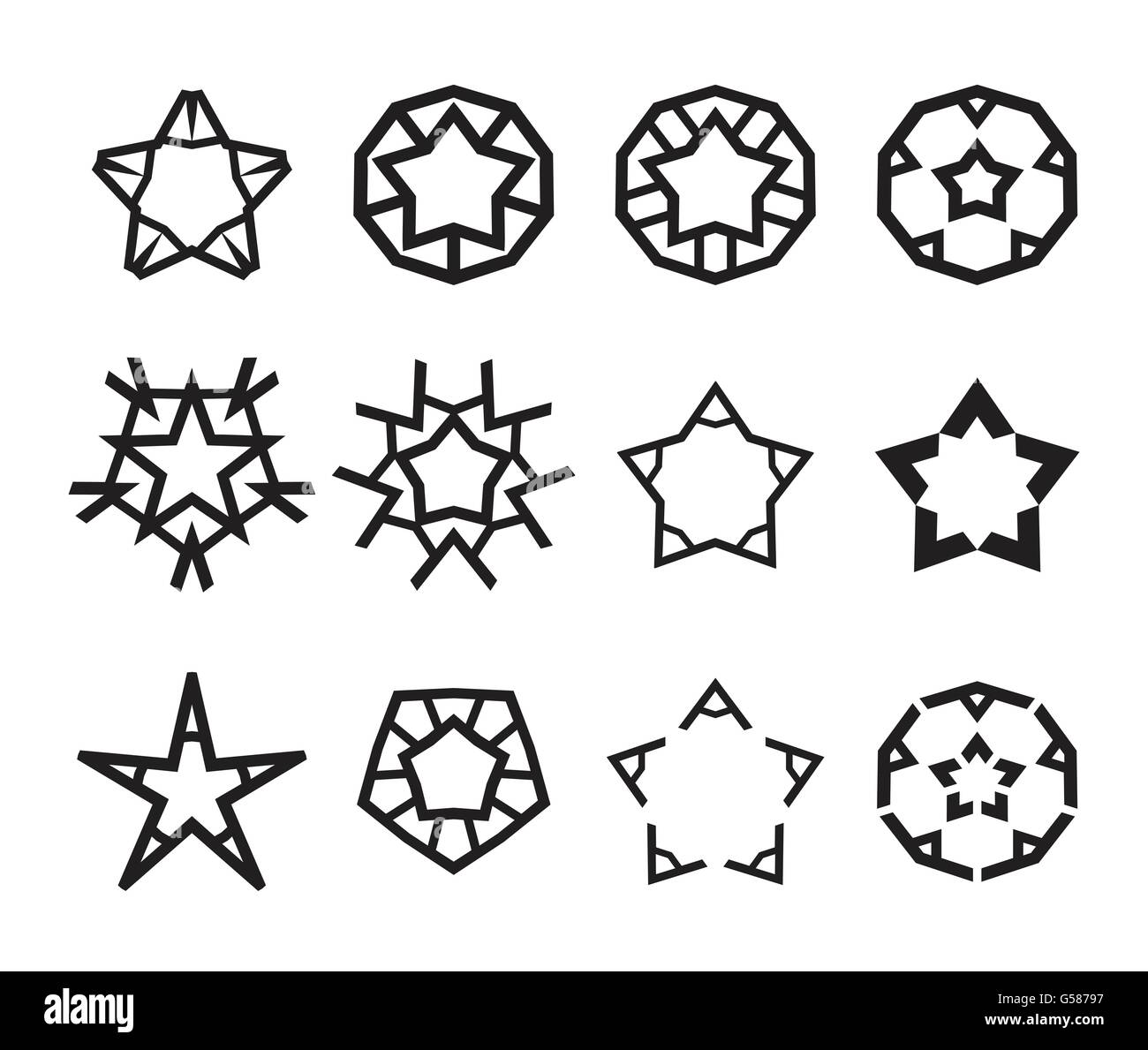 Icona a forma di stella impostare creative design vettoriali Illustrazione Vettoriale