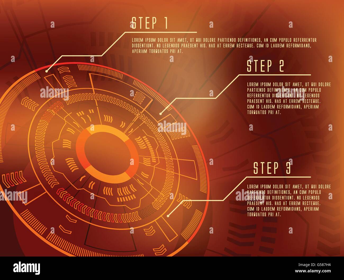 Arancione rosso di colore scuro dello sfondo tecnico infographics template vettoriale illustrazione design Illustrazione Vettoriale