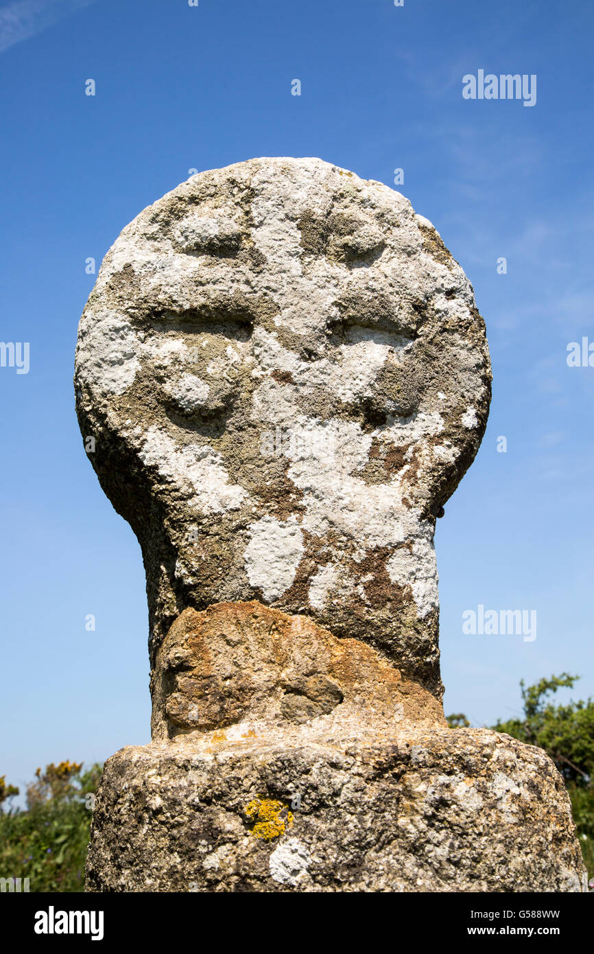 Antica cristiana celtica croce di pietra, vicino a St Buryan, Cornwall, Regno Unito Foto Stock