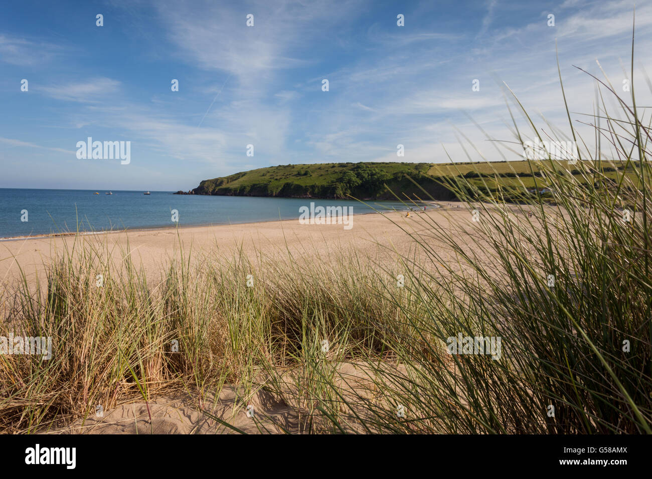 Spiaggia di acqua dolce in estate, Freshwater West, South Pembrokeshire Wales UK Foto Stock