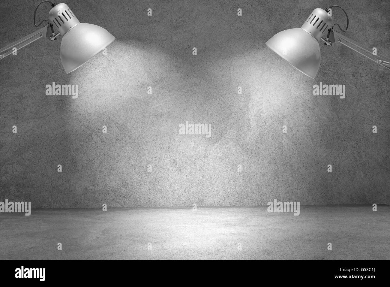 Studio interno con pareti bianche e faretti. Foto Stock