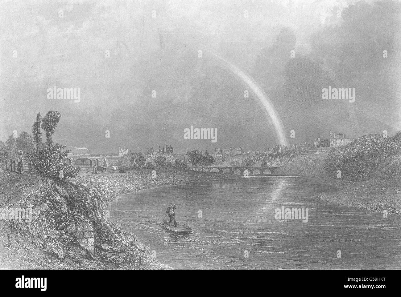 LANCASHIRE: Preston: Warren. Incisione in acciaio. Fiume. , Antica stampa 1860 Foto Stock