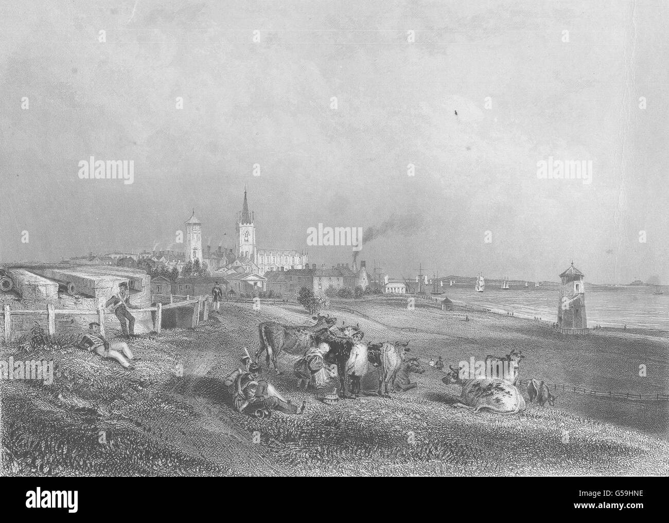 ESSEX: Harwich. (Finden), antica stampa 1842 Foto Stock