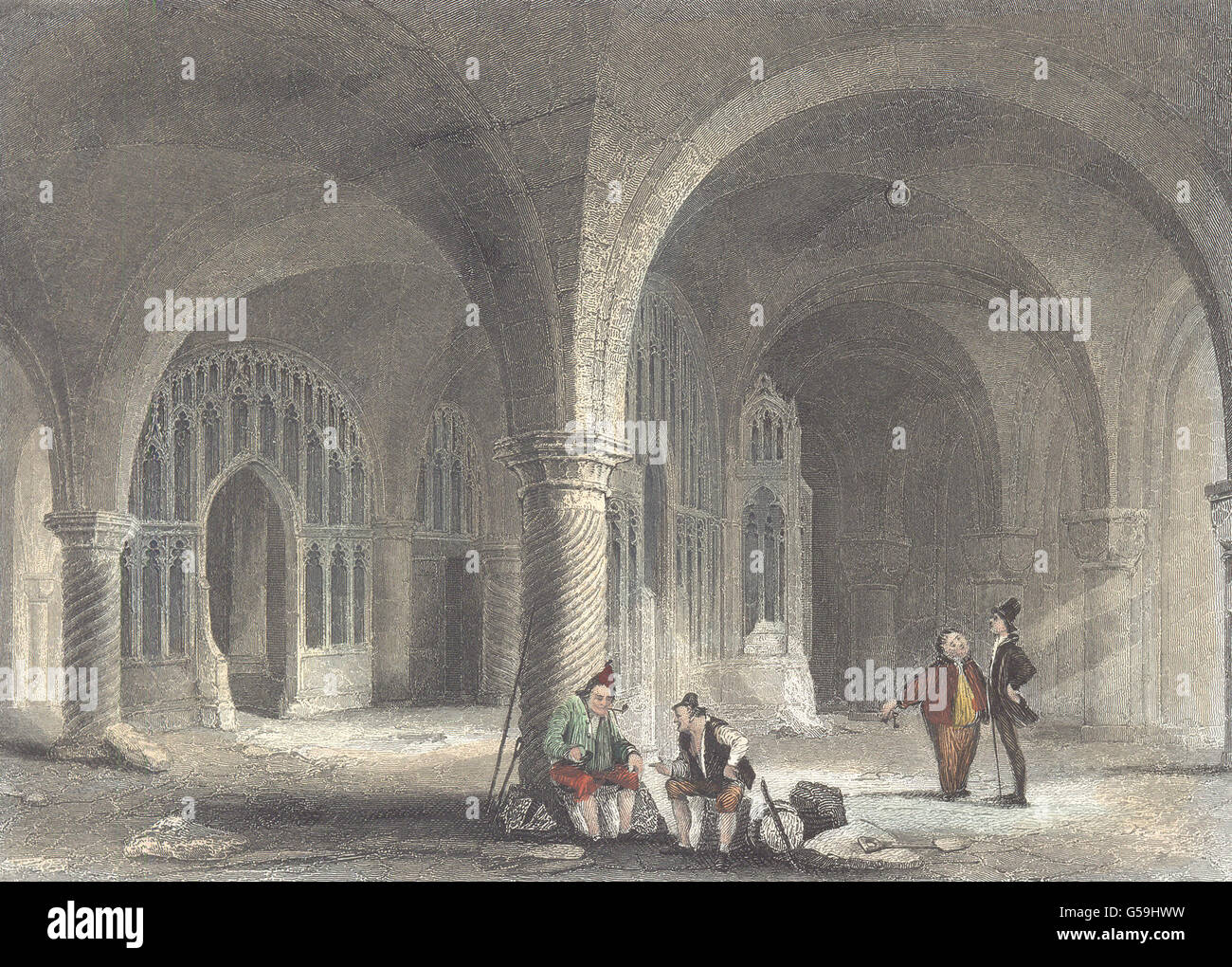 KENT: Interni Canterbury cath. Undercroft. (Chiocciole di mare), antica stampa 1836 Foto Stock