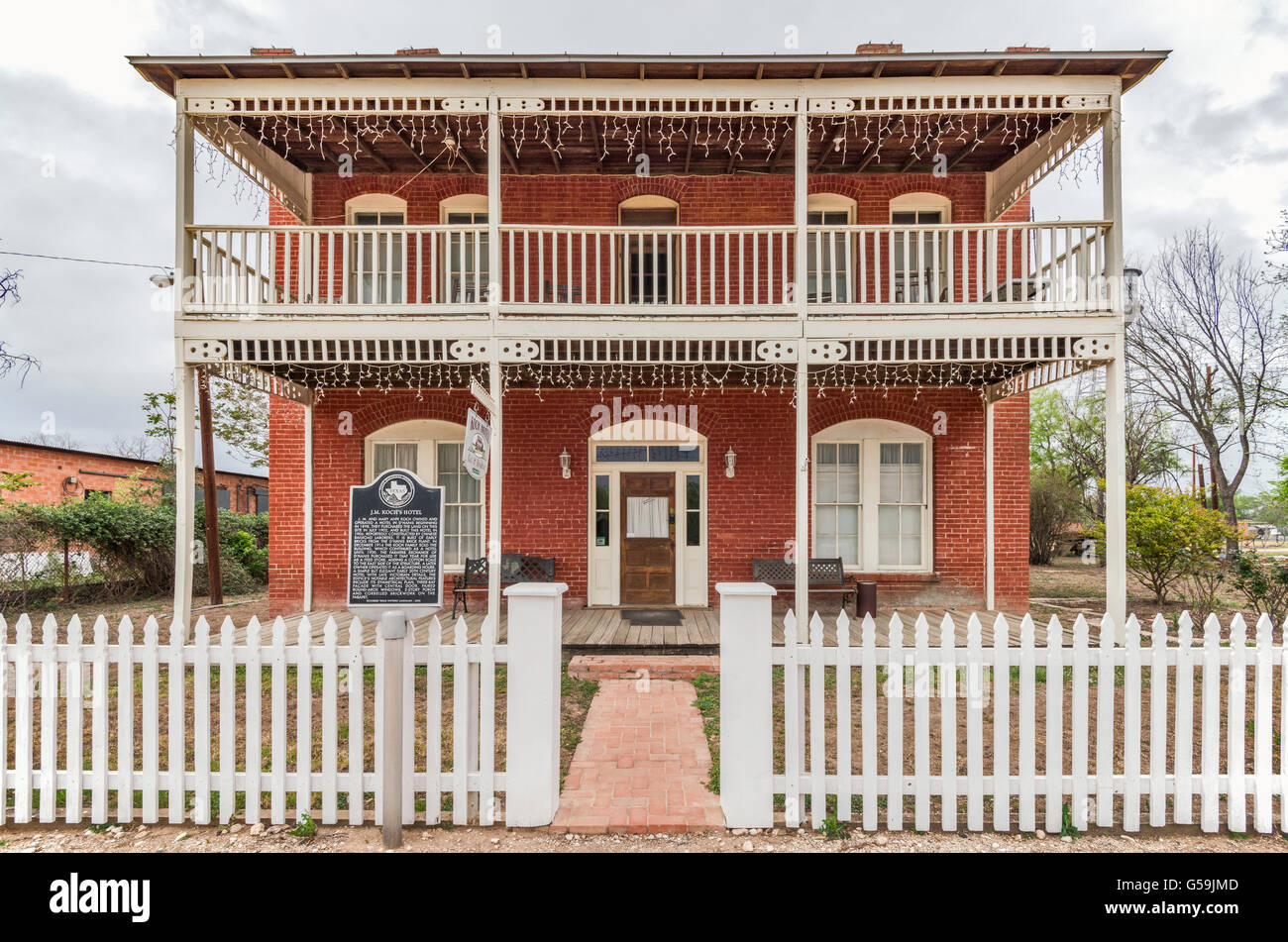 Centro storico di J.M. Koch's Hotel, costruito nel 1906 in d'Hanis, Texas, Stati Uniti d'America Foto Stock