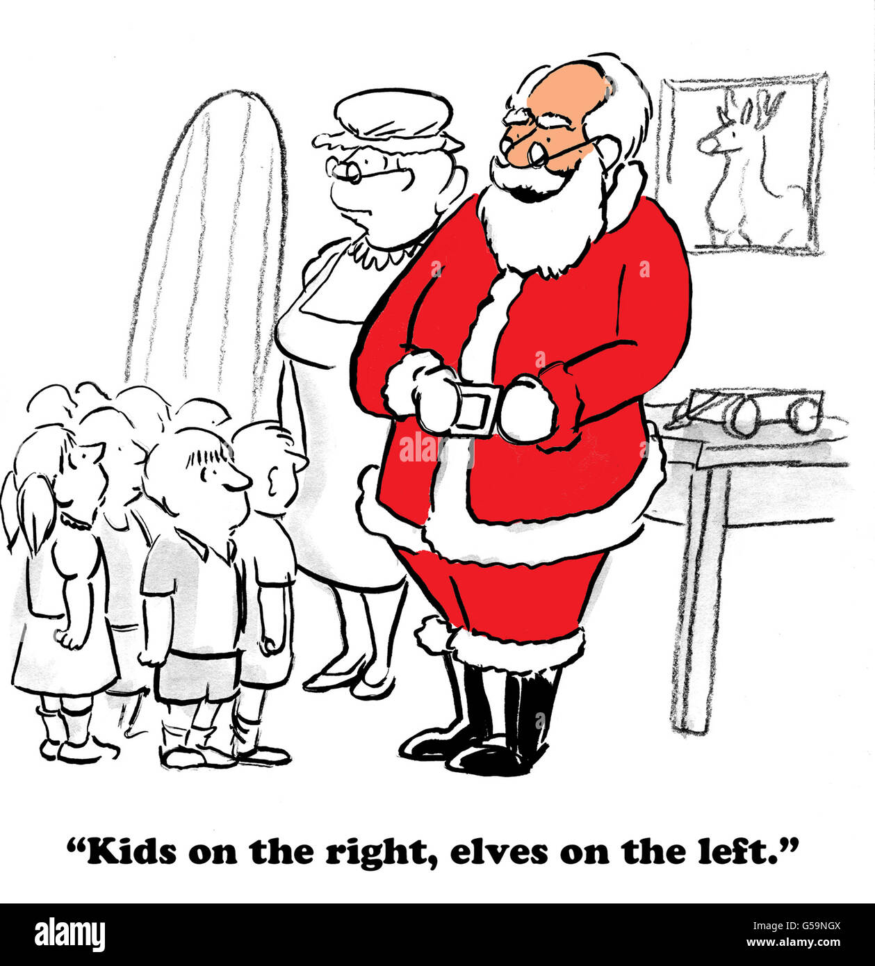 Natale cartoon circa i bambini in visita di Babbo Natale. Foto Stock