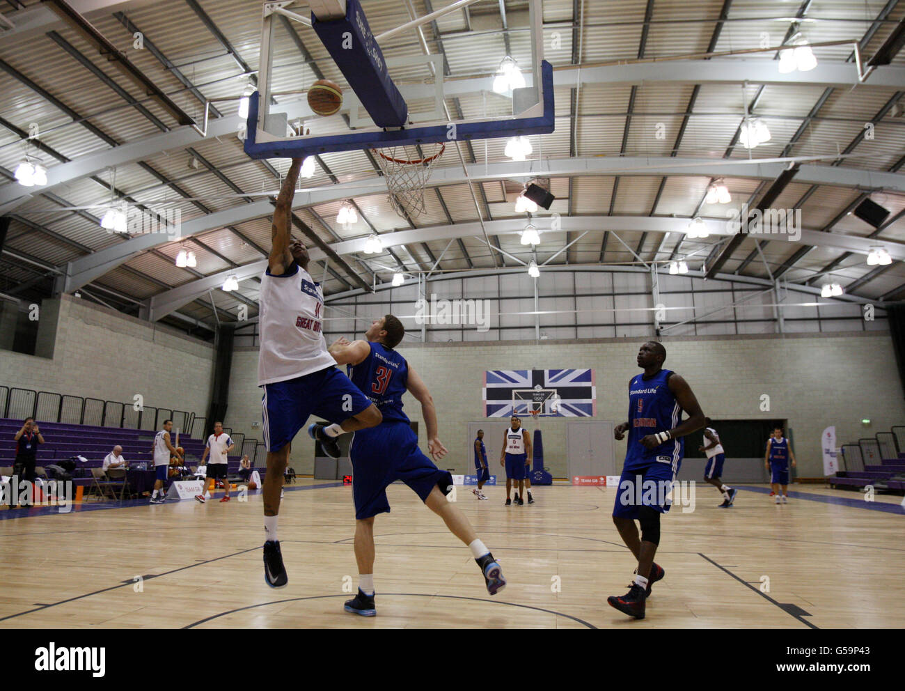 Olimpiadi - Olimpiadi di Londra 2012 - Basket - Team GB Training Session - Loughborough University. Il giocatore di basket della Gran Bretagna Drew Sullivan durante la sessione di allenamento alla Loughborough University di Loughborough. Foto Stock