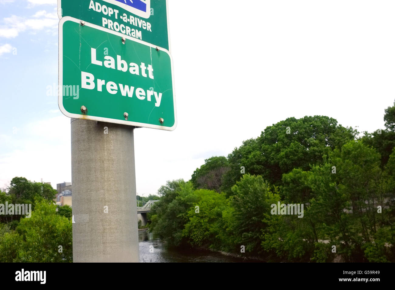 Un segno per la fabbrica di birra Labatt di Londra, Ontario. Foto Stock