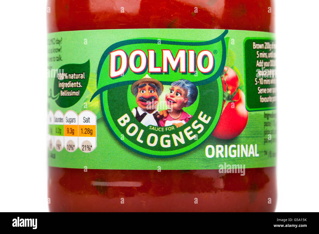 LONDON, Regno Unito - 16 giugno 2016: Close-up del Dolmio marchio su uno dei loro salse per pasta, il 16 giugno 2016. Dolmio è un reggiseno Foto Stock